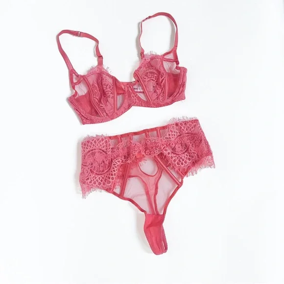 ASOS Hot Pink Lace Corset Lingerie Set - Picture 5 of 16
